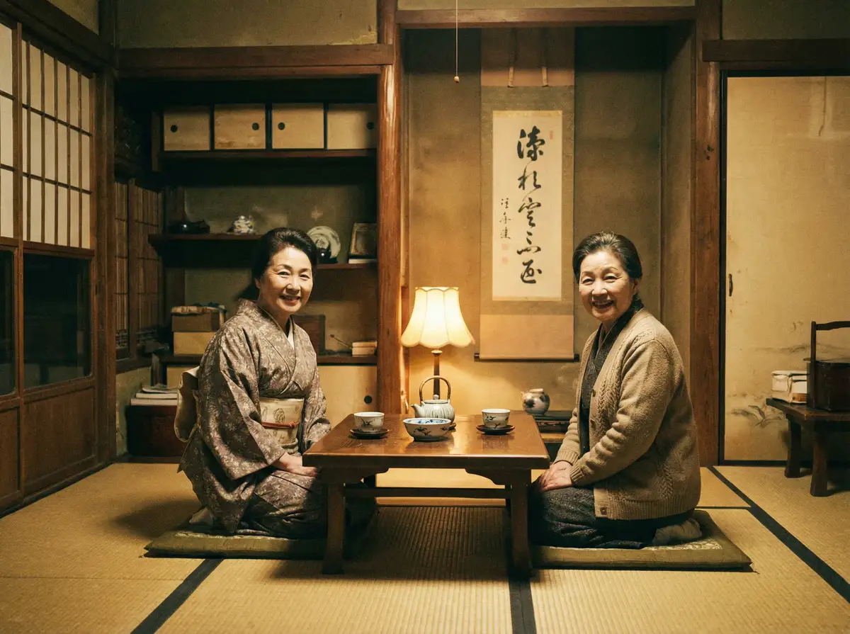两位优雅的 《里番动漫》里番动漫官方平台::极品里番动漫传媒资源站 在日式茶室中品茶交谈